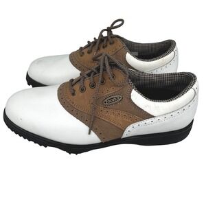 FootJoy Kids Golf Shoes Saddle Oxford Size 6M White‎ Brown Plastic Spikes